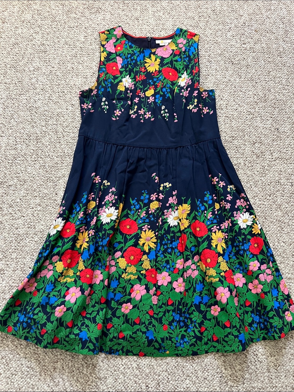 Boden Navy Floral Sleeveless Dress with pockets